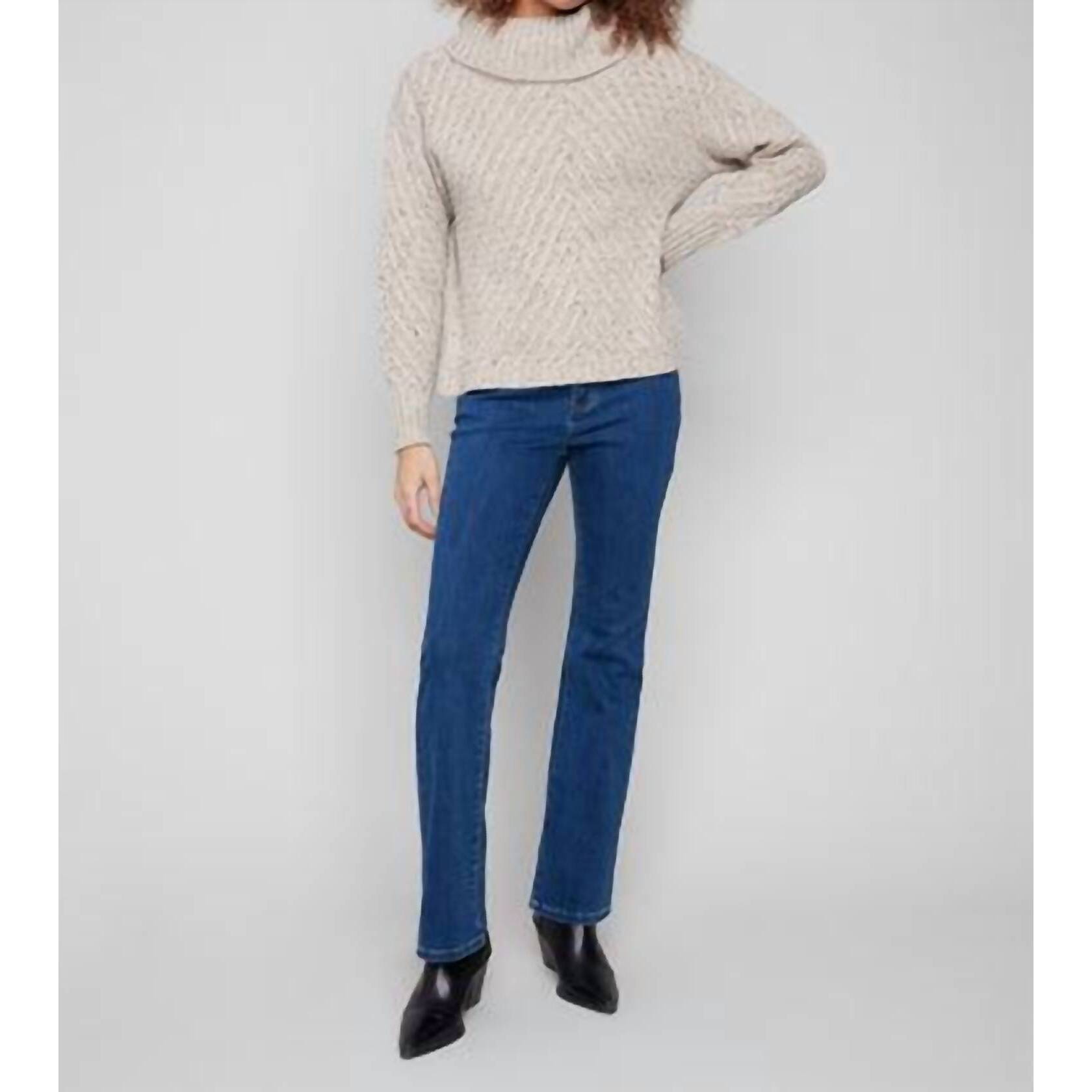 New Charlie B Cowl Neck Diagonal Cable Sweater In Cream